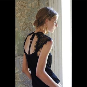 RARE Anthropologie Black Fringed Lace Top EUC